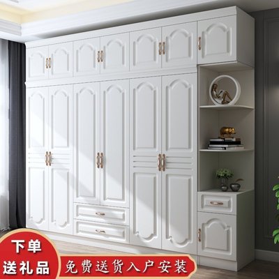 現貨熱銷-歐式衣柜加頂柜簡約現代經濟型板式白色組合邊柜木質六五門大衣櫥
