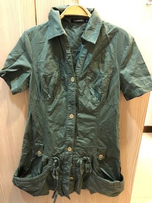 小花別針、專櫃品牌【EPANOUIR】軍綠色長版帥氣襯衫式外套