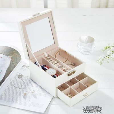 新品 -首飾盒 歐式pu皮質珠寶盒 簡約雙層首飾收納盒 耳環戒指創意首飾盒YHYSH