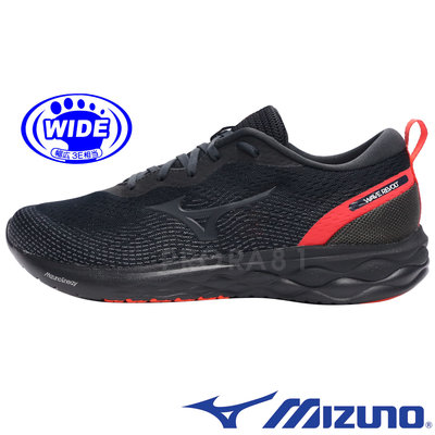 鞋大王Mizuno J1GC-208516 黑×紅 REVOLT 輕量避震慢跑鞋 寬楦3E 運動 休閒 964M