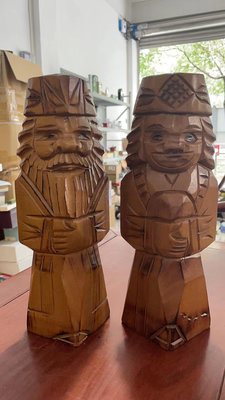 日本北海道早期手工 木雕阿伊努人夫婦 大尺寸收藏擺件  家居