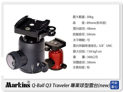 ☆閃新☆免運費~ Markins Q-Ball Q3 Traveler 快扣式 球型雲台