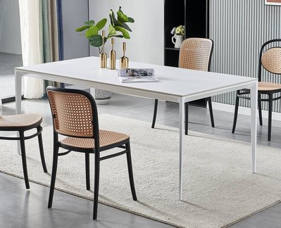 【生活家傢俱】JF-410-2：5.3尺白色岩板餐桌【台中家具】純白岩板桌 設計款餐桌 造型餐桌 鋁製腳座 白色餐桌