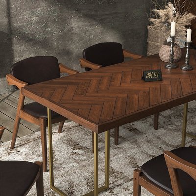 北歐長方形現代簡約餐桌椅組合吃飯桌輕奢鐵藝實木桌子家用小戶型 西洋紅促銷