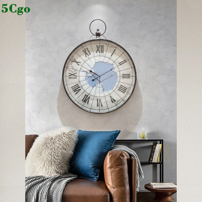 5Cgo【宅神】工業風地中海掛鍾客廳家用時尚現代裝飾鐘錶餐南極廳個性創意大西洋地圖掛錶t618704893004