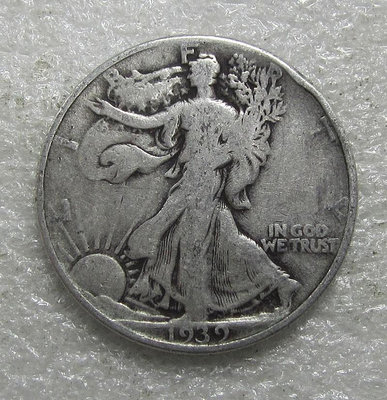 美國1939年行走女神半美元銀幣，含銀90%，重12.5克，4768