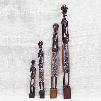 【自然屋精品】木製彩繪非洲人偶A款-4入1組 手工 自然風 家庭擺飾 居家布置 裝飾 African doll