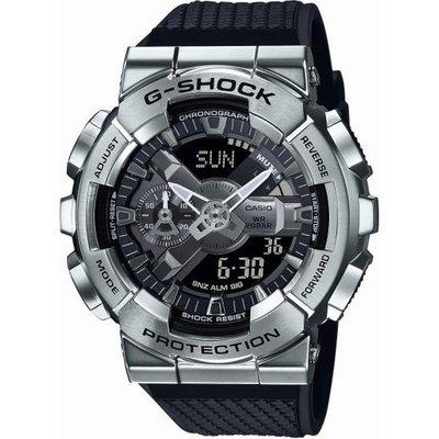 【金台鐘錶】CASIO卡西歐G-SHOCK (全金屬外殼) 銀色錶圈 防水200米 GM-110-1A