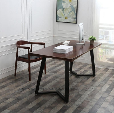 LOFT北歐實木家具創意鐵藝餐桌椅組合長方形現代簡約辦公桌書桌會議桌現代簡約
