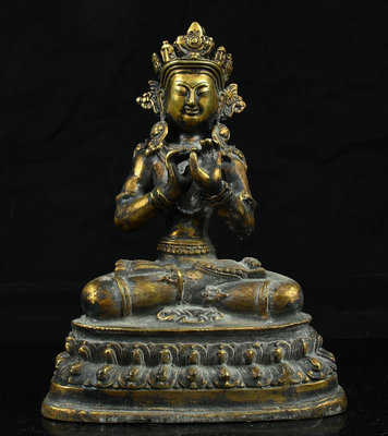 藏傳尼泊爾純銅泥拓金度母觀音佛像，老銅舊貨珍品收藏。23*17*15重量5.04斤2600R-1959