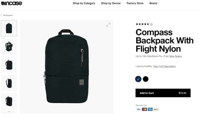 9.5成新 INCASE Compass Backpack Flight Nylon 15-16吋筆記電腦後背包 深藍色