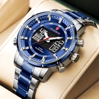 現貨手錶腕錶FOXBOX/利格外貿專供雙顯系列男士雙顯手錶多功能運動防水手錶