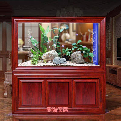 精品中式魚缸客廳屏風底過濾大型龍魚缸家用隔斷懶人免換水生態水族箱