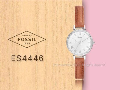 FOSSIL 手錶專賣店 國隆 ES4446 晶鑽石英女錶 皮革錶帶 銀色錶面 防水 羅馬數字