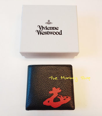 全新正品 Vivienne Westwood 經典款 紅色土星Logo 黑色真皮短夾