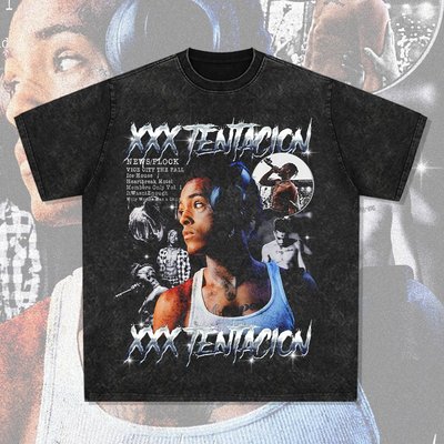 XXX Tentacion美式復古vintage嘻哈說唱印花短袖t恤重磅純棉圓領