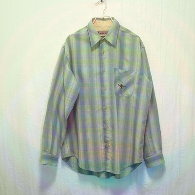 Marlboro 襯衫 長袖襯衫 格紋 淺藍綠 極稀有 義大利製 老品 復古 古著 Vintage