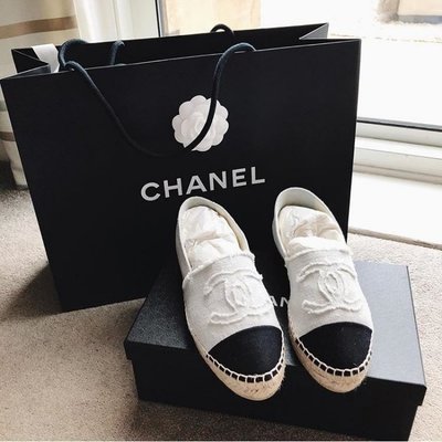 Chanel 小香鉛筆鞋 G29762 New Espadrilles 單寧 CC 休閒鞋 黑/白