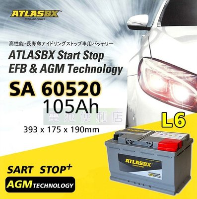 [電池便利店]ATLASBX SA 60520 L6 105Ah AGM 電池 Start-Stop 啟停系統專用