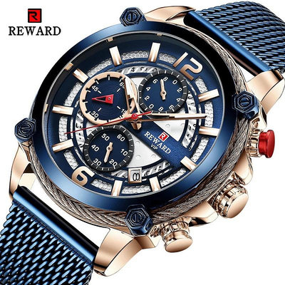 Reward 男士手錶頂級品牌休閒石英手錶男士計時碼表防水運動全鋼石英腕錶