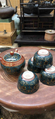 日本九谷燒青粒茶器一套