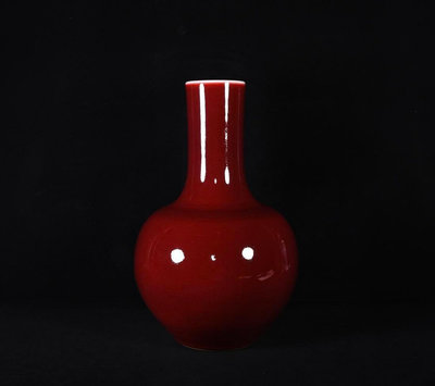 清康熙郎窯紅天球瓶，高32×21厘米40040728【真棒古瓷器】官窯 民窯 禦窯