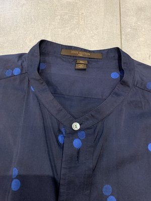 專櫃真品 Louis Vitton LV 深藍色絲質圓領襯衫 XL