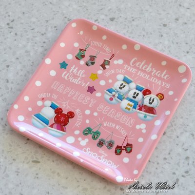 Ariel Wish日本東京迪士尼2018聖誕節35週年耶誕襪子粉紅色米奇米妮雪人點心盤蛋糕盤水果盤餐四方盤子-絕版一個