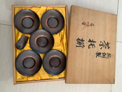 特價 日本石川堂 銅茶托 銅杯墊 5盤1茶則 有保存痕跡 包