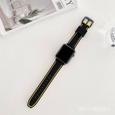 適用於蘋果1-7代手錶腕帶 Apple Watch se帥氣雙色硅膠油壓扣錶帶