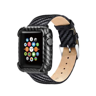 蘋果Apple watch 1/2/3/4/5手錶炭纖維紋錶+手錶保護套 蘋果錶帶保護殼套裝38/40/42/44MM