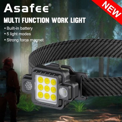 Asafee 300LM 2100 9*LED+XPE+LED(紅+藍)超亮戶外頭燈野營燈5檔按壓開關工作燈內置電池IP-星紀汽車/戶外用品