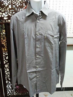 (二手瑕疵品)CK Calvin Klein灰色素面混紡長袖襯衫(XL)(B735)