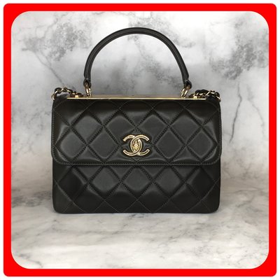 【 RECOVER 名品二手 SOLD OUT】 CHANEL TRENDY CC 墨綠色牛皮菱格淺金鍊 手提/肩背包
