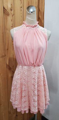 【特價出清】粉色蕾絲宮廷風領小性感造型洋裝