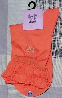 ♦️降♦️全新正品【ANNA SUI】(橘粉色)中筒襪 糖果襪 捲邊襪 彈性襪(size：23~24 cm) 💜郵寄免運💜