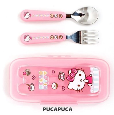 【現貨】韓國正品兒童餐具 Hello Kitty 叉子+湯匙+盒裝=304不鏽鋼 餐具組 KT 凱蒂貓