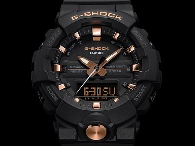 【金台鐘錶】CASIO卡西歐G-SHOCK 鬧鈴電子錶 防水200米 (黑X玫瑰金) GA-810B-1A4