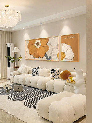 客廳裝飾畫沙發背景墻掛畫2024新款輕奢高級感大氣墻畫奶油風壁畫