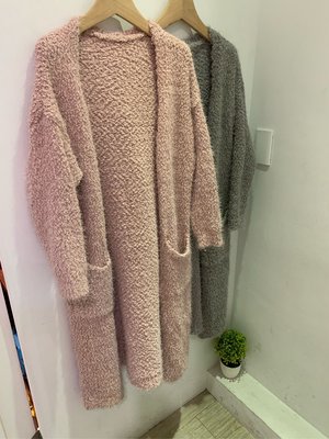 正韓商品 QQ毛長版外套 粉色、灰色針織長版外套