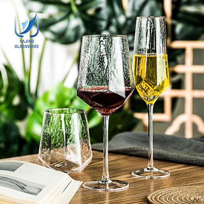 歐式鉆石錘紋紅酒杯人工水晶玻璃酒杯家用葡萄酒杯子八角冷紋水杯