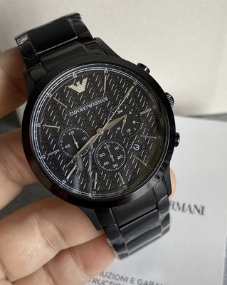 EMPORIO ARMANI 黑色面錶盤 黑色不鏽鋼錶帶 石英 三眼計時 男士手錶 AR2485 亞曼尼腕錶