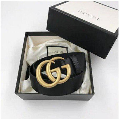 歐洲二手Gucci 409417 金色雙G Logo小牛皮皮帶-1000(寬4cm) 現貨