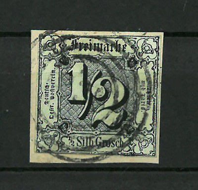 德國聯邦 Thurn & Taxis 1852年(首套郵票)第一枚 ½ sgr (厚紙)