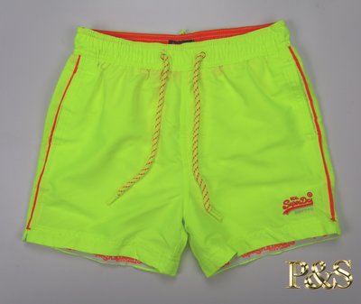[PS]全新正品 Superdry 極度乾燥 沙灘褲 泳褲 短褲 素面小logo 螢光黃