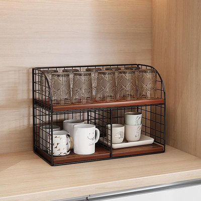 客廳餐桌上杯子置物架 茶水杯收納 辦公室桌面櫥櫃放咖啡玻璃杯架子 廚房層架 分層置物架 桌上型層架