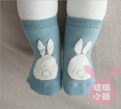 《琉璃的雜貨小舖》韓國 可愛兔子珊瑚絨拼接兒童襪 嬰兒襪 防滑襪 地板襪
