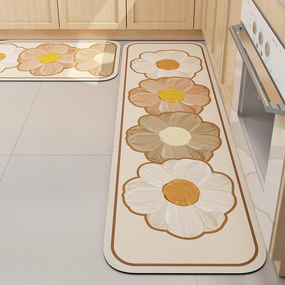 花卉廚房地墊防水防油可擦免洗地毯軟矽藻泥長條耐臟墊子防滑腳墊~滿200元發貨