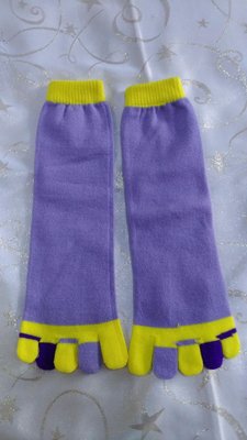 外銷款 粉紫色 配色五指襪 毛襪 中統襪 長襪 保暖襪