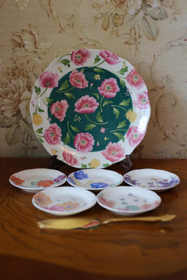 日本NARUMI鳴海陶瓷花朵盤子一套6個有原盒